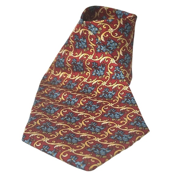 Fendi Neck Tie Italy Luxury Classic Silk Floral Gold Scroll Pattern Vintage - Picture 4 of 12